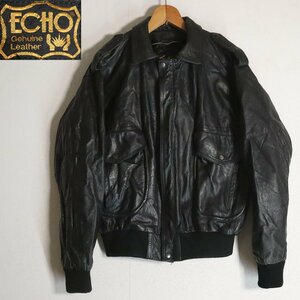 H1T/s3.28-2　ECHO Genuine Leather　レザーフライトジャケット　本革　レザージャケット　A-2　G-1　革ジャン　皮ジャン　S　ブラック