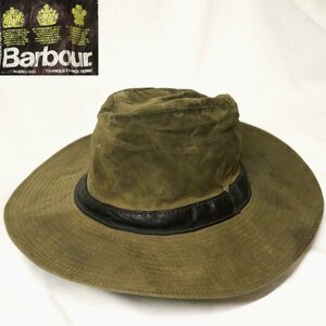 ＃1T/S11.28-1　イギリス製　Barbour　バブアー　ワックスコットン　オイルドハット　帽子　オイル ハット　約55cm