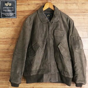 B2K/S7.31-2　Alpha Industries　アルファ　レザーフライトジャケット　本革　レザージャケット　MA-1　革ジャン　皮ジャン　XL