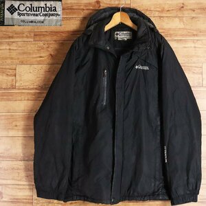 L3J/R6.9-2　90s　Columbia　コロンビア　マウンテンジャケット　裏フリース　フード脱着　4XL　ビッグサイズ　ブラック　アメリカ古着