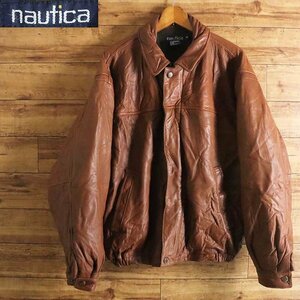 B5K/Y6.20-5　90s　NAUTICA　ノーティカ　本革　レザージャケット　44　YKKジッパー　メンズ　アメリカ古着　革ジャン　皮ジャン