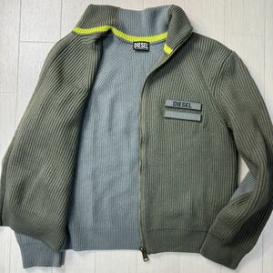 美品/Mサイズ★ディーゼル/DIESEL ウール100％ バイカラー ドライバーズニット ローゲージ ブルゾン ジップジャケット メンズ グレー 冬