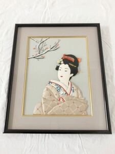 立体画 美人画 額入り 着物 アート 芸術 壁掛け