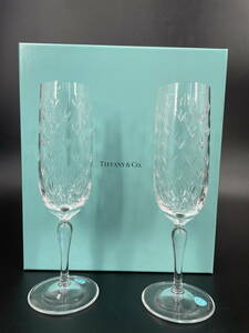 □M120　TIFFANY&Co. ティファニー シャンパングラス 2客セット 箱付 クリア クリスタル フローレット ペア ガラス食器