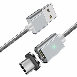 タイプc usb 1m（コード+端子） 磁石 マグネット式 スマホ 高速充電 転送 兼用 ケーブル シルバー 銀　即決 