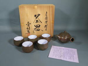 常滑焼 茶器揃 雲仙窯謹製 急須＆湯5客セット 朱泥 USED美品 煎茶器 