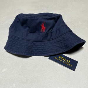 未使用 タグ付き POLO RALPH LAUREN ポロ ラルフローレン バケットハット ハット 帽子 キャップ ネイビー S M 58cm