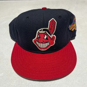 90s USA製 New Era MLB Cleveland Indians Diamond Collection クリーブランド インディアンス ワフー酋長 キャップ 帽子 7 3/8 58.7cm