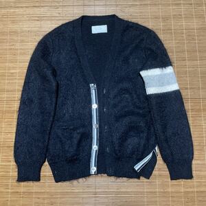 THOM GREY トムグレイ モヘア モヘヤ 55％ ウール ニット カーディガン トリコロール グログランテープ L トムブラウン thom browne