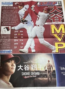 【即決】２０２３年１１月１７日 大谷翔平 スポニチ号外＆読売新聞号外 ２紙セット ＭＶＰ 史上初 満票２度目 ＭＬＢ 大リーグ