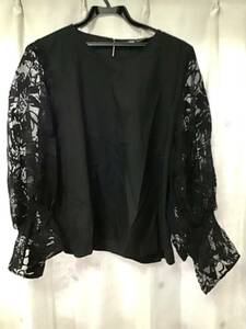 美品【ZARA/ザラ】長袖ブラウス/L★ブラック★シースルー★花柄★レディース★USED