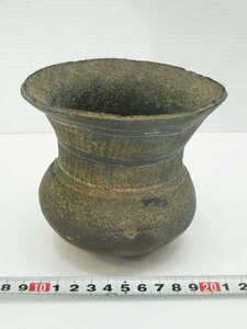 4257 【須恵器】 櫛歯波状紋 長頸壷 約12×12×11cm/小型 土器 考古資料 古美術 古玩 コレクター放出品 検索:伽耶土器 新羅土器