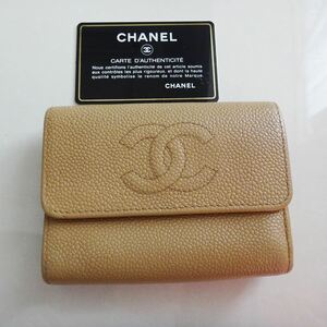 CHANEL シャネル財布 レディース Wホック サイフ 小銭入れあり レザー ベージュ 中古