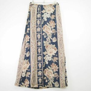 未使用 スキャパ SCAPA 花柄 シルクロングスカート(40)ブルーグレー系/日本製