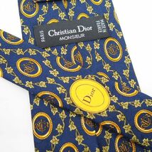 フランス製 クリスチャンディオールムッシュ Christian Dior MONSIEUR 総柄シルクネクタイ/ネイビー系_画像3