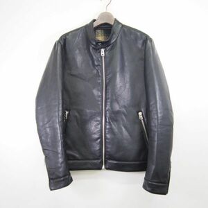 ザラ ZARA フェイクレザーシングルライダースジャケット(M)ブラック