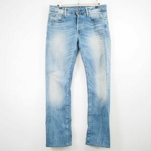 ジースターロー G-STAR RAW 3301 STRAIGHT ウォッシュド加工ストレッチデニムパンツ*ジーンズ(31)ブルー