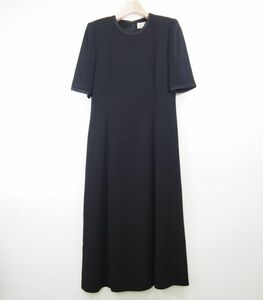 80s 90s ジバンシー GIVENCHY レトロ シルク混半袖フォーマルロングワンピース*冠婚葬祭(8)ブラック/日本製