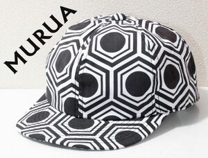 【新品未使用】MURUA(ルムーア) 幾何学パターンデザイン キャップ ブラック 白黒 帽子 春夏 cap レディース モノクロ