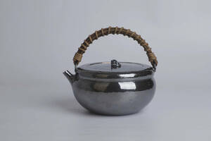純銀保証 北村静香造 南鐐 瓢形 籐編提手 湯沸 銀瓶 純銀製 時代物 古美術品 煎茶道具