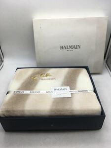 【1円スタート】BALMAIN マイヤーシーツ PARIS 箱付き 140×240 日本製 モコモコ ベージュ 家庭用 未使用 保管品 DM1130L