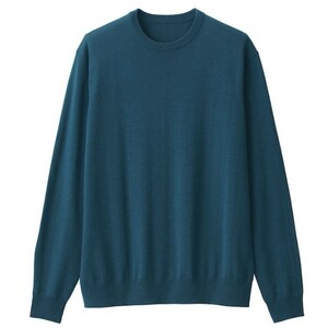 無印良品　MUJI　洗えるウールハイゲージクルーネックセーター　紳士　ブルー　L　メンズ セーター ニット トップス 長袖
