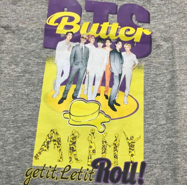 BTS 半袖Tシャツ　ユニセックスSサイズ　レディースS〜M相当　グレー　Butter 全員　オルメン　防弾少年団　背面無地