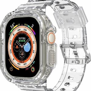 Apple Watch Ultra 49mm バンド コンパチブル アップルウォッチ 49mm用保護ケース 一体型ベルト クリスタル TPU 透明 耐衝撃 男女兼用