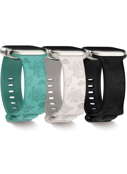 Apple Watchバンド アップルウォッチ ベルト3本セット 蝶の彫刻入りバンド 可愛い おしゃれ シリコン交換ベルト 38/40/41mm