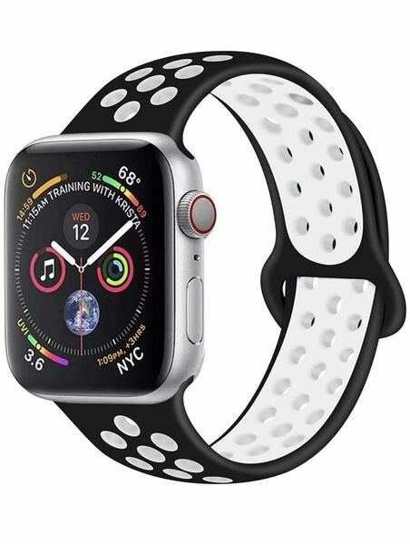 Apple Watch アップルウォッチ バンド シリコン 交換ベルト　ラバーベルト38/40/41mm シリーズ2345678SE対応 スポーツバンド　通気性　黒白