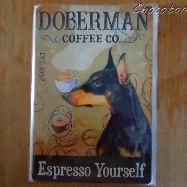 【送料無料】ドーベルマン ⑫ coffee メタルサインプレート メタル看板【新品】