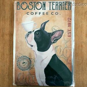 [ free shipping ] Boston terrier ⑥ coffee metal autograph plate metal signboard [ new goods ]