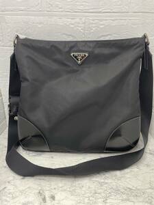 PRADA プラダ ショルダーバッグ ナイロン レザー ブラック マチ付き USED 