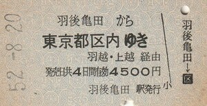 P150.羽越本線　羽後亀田から東京都区内ゆき　羽越・上越経由　52.8.20