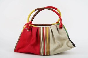 【超美品】BOTTEGAVENETA ボッテガヴェネタ カラフル トートバッグ キャンバス レッド系×ベージュ系【PN18】