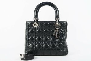 【超美品】Christian Dior クリスチャンディオール カナージュ レディディオール 2WAYショルダー ハンドバッグ SV金具【PK64】