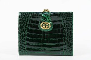 [ очень красивый товар ]GUCCI Gucci Old крокодил GG двойной бумажник оттенок зеленого бренд мелкие вещи [PL46]