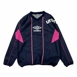 美品 UMBRO アンブロ ウィンドブレーカー 長袖 ピステ プルオーバー サッカー ネイビー ピンク ナイロン Lサイズ 裏メッシュ 