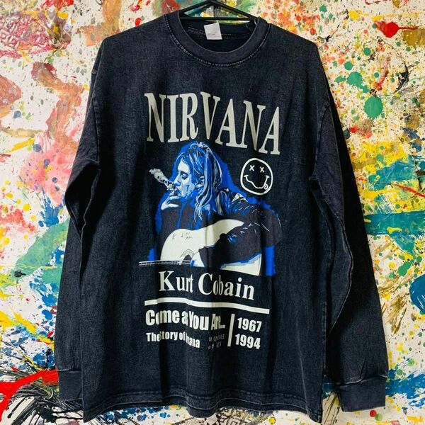 NIRVANA ニルヴァーナ ロンT 長袖 メンズ 長袖 ブラック ケミカルロッシュ グレー ロングティーシャツ お洒落 ニルバーナ XL　XXL 秋 冬