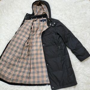 【希少Lサイズ】 バーバリー ゴルフ 2way ダウンコート ノバチェック レディース フード BURBERRY GOLF 黒 秋冬 裏地 刻印 メタルボタン 銀