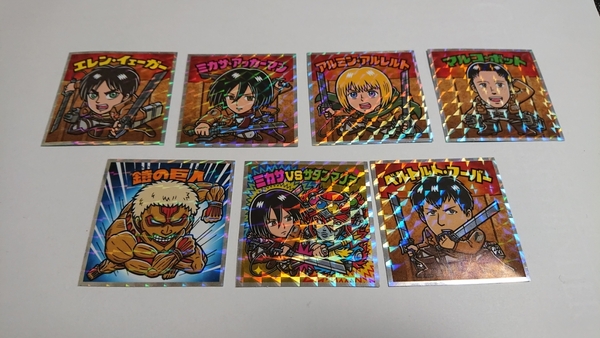 ロッテ 進撃の巨人マンコレクターシール7枚 絶望の炎編 エレン アルミン ミカサ 鎧の巨人 ベルトルト マルコ サタンマリア