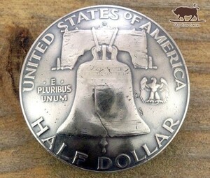 ◆コンチョ ネジ式　アメリカ 銀貨 フランクリン 50セント ベル シルバー　30mm　Silver900