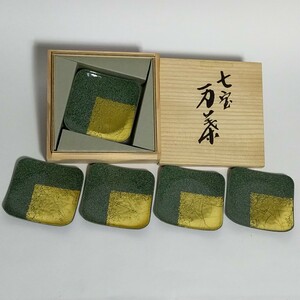 新品 ★ tutanka 七宝 万葉 銘々皿 5枚セット 金彩 小皿 ツタンカ 共箱 創作七宝 伝統工芸品 七宝焼き ★213