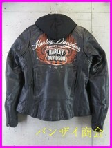 1121m14◆山羊革レザー◆ライナー付属◆Harley-Davidson ハーレーダビッドソン レザーライダースジャケット S/バイカー/ツーリング/女性_画像1