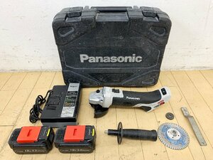 ★中古★Panasonic パナソニック 充電ディスクグラインダー 100 EZ46A1 本体/18Vバッテリー2個/充電器/ケース 研磨/研削/切断 電動工具)倉b