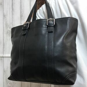 1円【極美品】コーチ COACH トートバッグ ハンドバッグ 肩掛け メンズ ビジネス 大容量 A4 書類かばん レザー 本革 黒 ブラック 持ち手調節