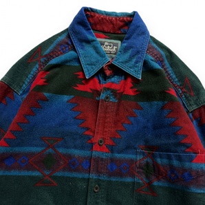 80s USA製 Woolrich ウールリッチ 長袖 チマヨ 総柄 シャモアクロス シャツ フランネル ネイティブ 柄シャツ VINTAGE 古着 M マルチカラーの画像2