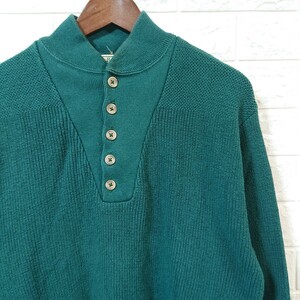 【USA製】80s-90s Vintage L.L.Bean ヴィンテージ エルエルビーン ヘンリーネック コットン セーター ニット Mサイズ グリーン sweater