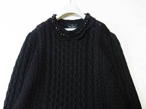 シモーネロシャ Simone Rocha カットビーズネックレス装飾 パフスリーブ ケーブルニット セーター トップス S / オーバーサイズ