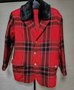 昭和レトロ 当時物 裏キルト タータンチェック赤 襟ファージャケット美品